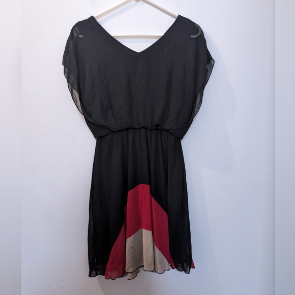 Enfocus petite Black hort sleeve Color block dress Elastic Waistband Women's 6P - Picture 1 of 8